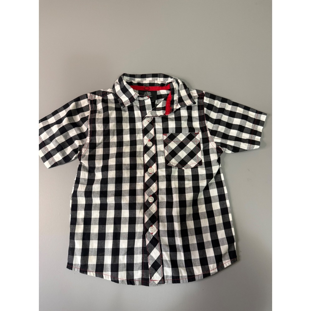 Nick Mack Boys Black White Buffalo Check Plaid Short Sleeve Button Down Shirt 2T